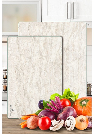 2'li Cam Kesme Tahtası Ve Sunumluk Decomar Mermer Desenli 20 X 30 Cm Ve 25 X 35 Cm Çok Renkli