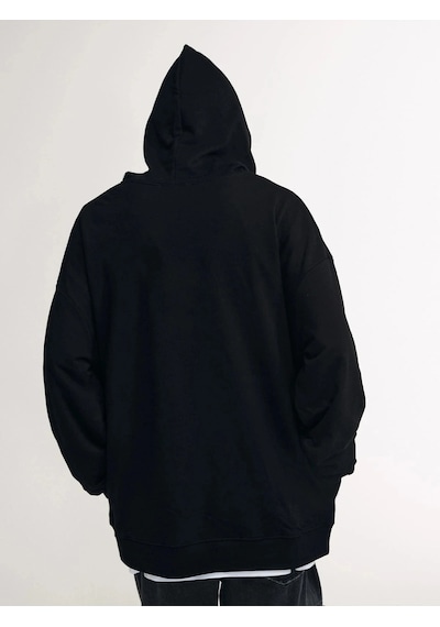 Startmore Unisex Emoji Özel Baskılı Kapüşonlu Oversize Sweatshirt Siyah Siyah