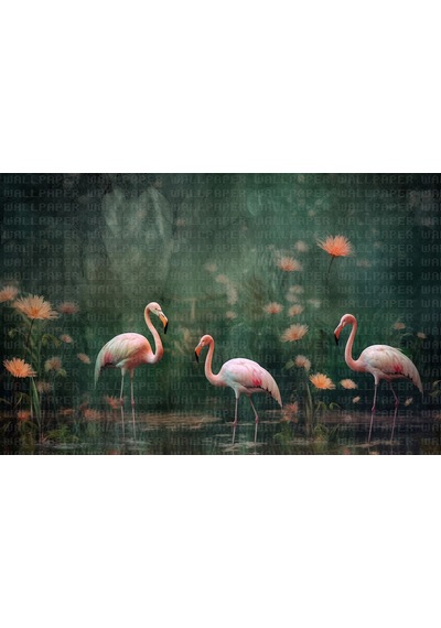 Suluboya Üç Flamingo Poster Duvar Kağıdı Renkli