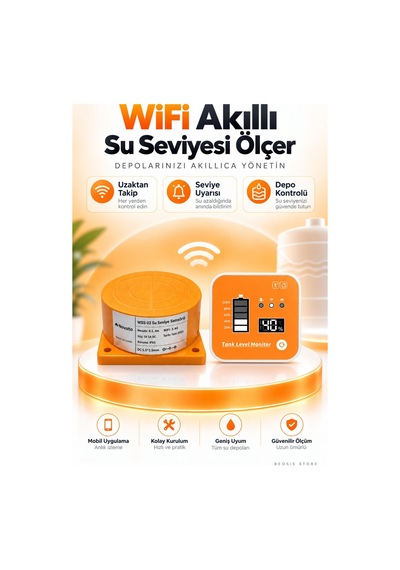 Wifi Ekranlı Akıllı Su Seviyesi Ölçer Fonri, Tuya, Smart Life, Google Assistant, Amazon Alexa Deste
