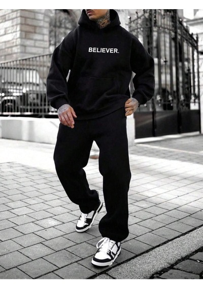 Altamira Erkek Believer Baskılı Oversize Kapşonlu Sweatshirt 001