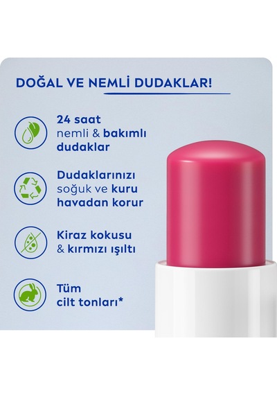 Nıvea Kiraz Dudak Bakım Kremi, 24 Saat Nem, Dudak Bakımı, Kiraz Kokusu, Hafif Kırmızı Işıltı 4,8gr Sku: Smg8690010401700