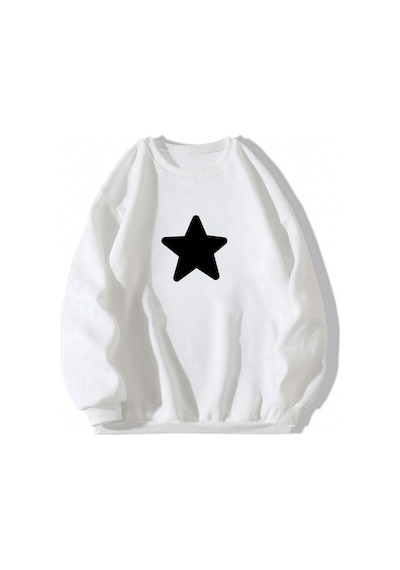 Startmore Yıldız Desenli Düşük Sweat Beyaz Beyaz