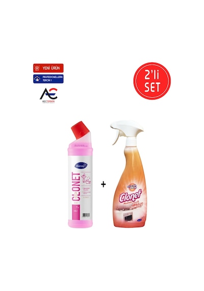 Clonet Temizlik Paketi Mutfak Temizleyici + 1Banyo Ve Kireç Çözücü 2 x 750 ML