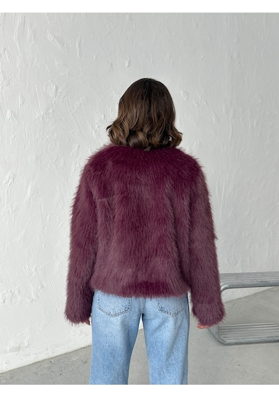 Verymoda Suni Kürk Kadın Mont- F1820 Mürdüm