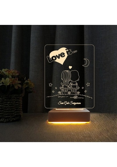 Sevgili Hediyesi Love Is Tasarım 3D Led Gece Lambası Aşk Lambası