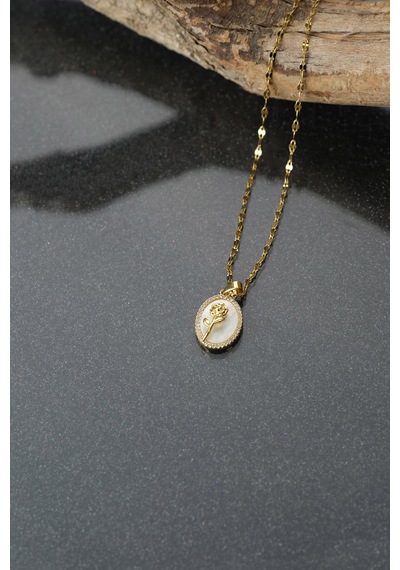 Çildan Womens Özel Gold Gül Detaylı Kolye Gümüş