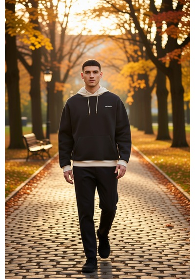 Benerly Erkek Kapüşonlu Düşük Kol Uzun Kol Nakışlı Sweatshirt Fonksiyonel Antrasit