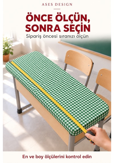 Yeşil Beyaz 5'li Lastikli Sıra Örtüsü, 100x140 Cm Öğretmen Masa Örtüsü Hediye