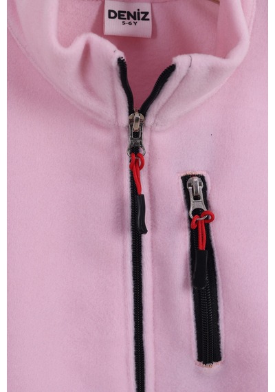 Monox Çocuk Lastik Manşetli Fermuarlı 3 Cepli Unisex Polar Ceket Pembe
