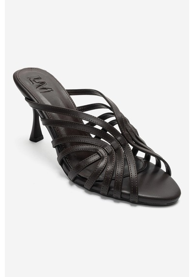 Luvi Shoes Olıvera Kahverengi Cilt Kadın İnce Topuklu Terlik
