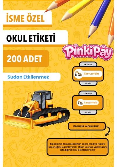 İsim Yazılabilir İş Makineleri Temalı Okul Etiketi Kalem & Defter İçin 200 Adet Farklı Figür 1 Çoklu