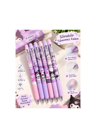 Kuromi & My Melody Temalı Silinebilir Jel Tükenmez Kalem 2 Adet Mor Mor