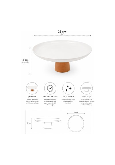 Pasta Standı Kek Sunum Tabağı 28 Cm Beyaz
