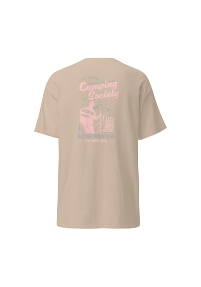 Wildstyle Camping Society Kamp Çadır Yıldız Doğa Gece Baskılı Unisex Pamuklu Tişört Camel
