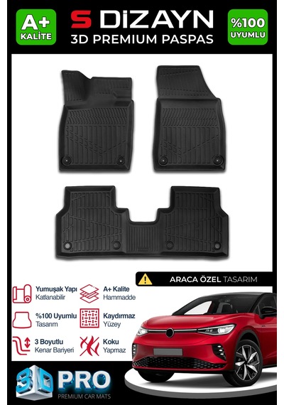 S-dizayn Vw Id5 3d Pro Havuzlu Paspas 2021 Üzeri A+ Kalite