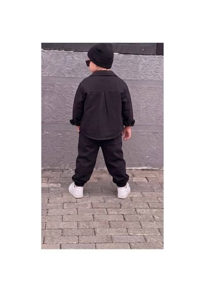 Toikids Erkek Çocuk Gabardin Gömlek Yaka Ceketli Jogger Pantolonlu 2'li Takım Siyah
