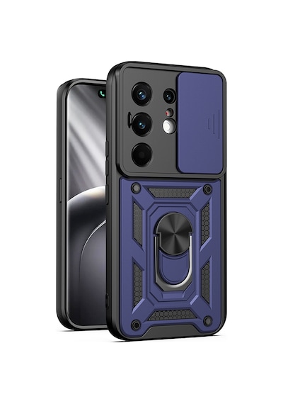 Maks Technology Tecno Camon 50 Pro Kılıf Magnetik Standlı Kamera Korumalı Mkst Sürgülü Vega Kapak - Mavi