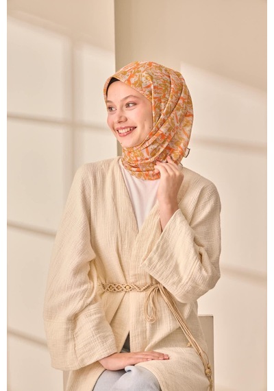 Silk Home Soft Eşarp 73091-34 Gümüş, Yağ Yeşili, Turuncu