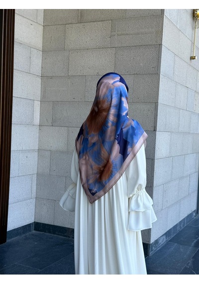 Qalortex Scarf Pamuklu Flora Desen Eşarp-indigo