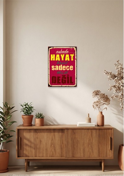 Hayat Basit Sadece Kolay Değil Retro Tablo Vintage Yazılı Dekoratif Poster Ahşap & Metal Seçenekli