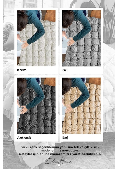 Evlen Home Puff Yatak Örtüsü Seti Tek Kişilik El Işi Pamuklu Yorgan Uyku Takımı 2 Parça Dolgulu Lüks Beyaz