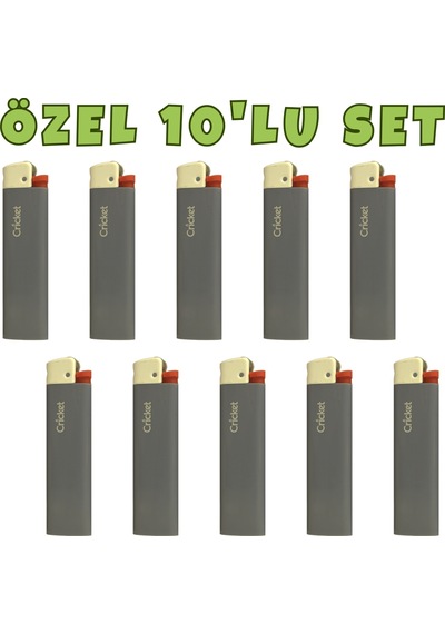 Cricket Cep Boy Taşlı Çakmak Mum Alev 10 Lu Set Gri Renk