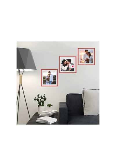 21x21 Cm Yapışkanlı Sök Tak Kare Çerçeveler - 3'lü Kırmızı Renk Çerçeve