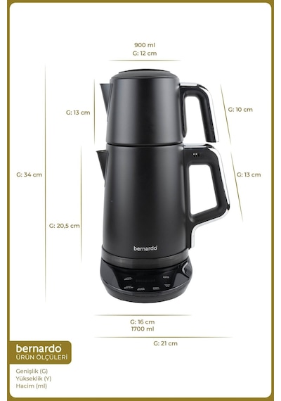 Bernardo Nova 1.7 L Dijital Çelik Çay Makinesi