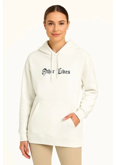 Etiler Collection Üç İplik Kapşonlu Ön Ve Arka Baskılı Sweatshirt Hoodie- Beyaz