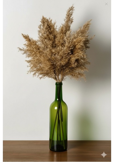 Doğal Pampas Otu Demeti 5 Li Yeşil Vazolu Set, 50 Cm Dekoratif Kurutulmuş Bitki Çok Renkli
