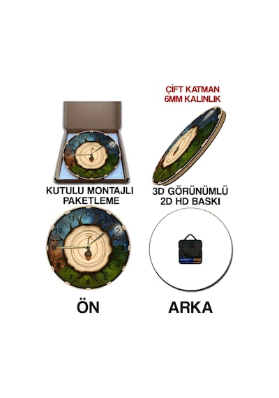 Meşe Palamudu & Dört Mevsim Temalı 3d Görünümlü Mdf Duvar Saati 33 Cm Sdw314 Renkli