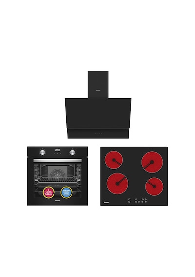 Simfer 9 Fonksiyon QS Siyah Dijital Power Turbo Elektrikli 3'lü Ankastre Set (Fırın + Elektrikli Ocak + Davlumbaz)