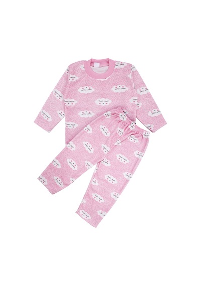 Bebegen Kız Bebek Bulut Desenli Alt Üst Pembe 2'li Pijama Takım Çok Renkli