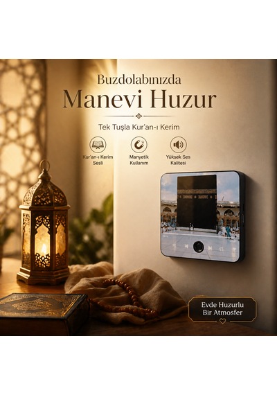 Dijital Kur An-ı Kerim Okuyucu Magnet Manyetik, Şarjlı, 4 Saat Kesintisiz Buzdolabı İçin Manevi Ses Cihazı Siyah
