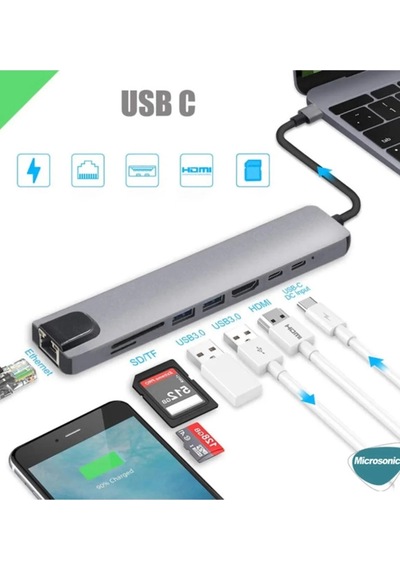 Type-c To Hdtv Multifunction Adapter 8 Port Kablo .