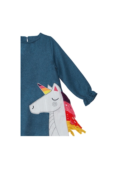 Renkli Unicorn Kız Çocuk Dokuma Lacivert Kışlık Elbise