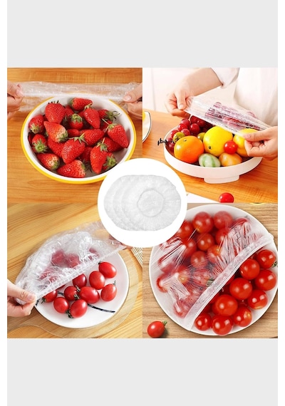 Mivelacure Lastikli Buzdolabı Poşeti 50x40cm Şeffaf Gıda Yiyecek Saklama Torbası Piknik Kamp Poşeti