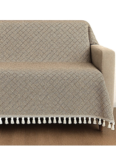 Dama Desen Dokuma %100 Pamuklu Çok Amaçlı Pike Koltuk Örtüsü 180x230 Kahverengi