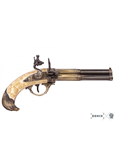 Denix 3 Barrel Eagle 18th France Pistol 30cm Koleksiyon Obje