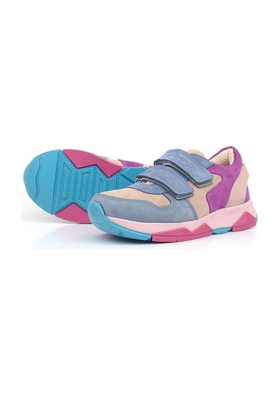 Rakerplus Hakiki Deri Pudra Mavi Fuşya Çocuk Sneakers Spor Ayakkabı Pudra