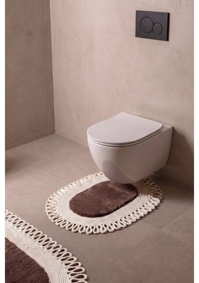 Banyo Paspası Takımı 60x100+40x60 Cm Dış Trikot Mouss Kahve & Krem