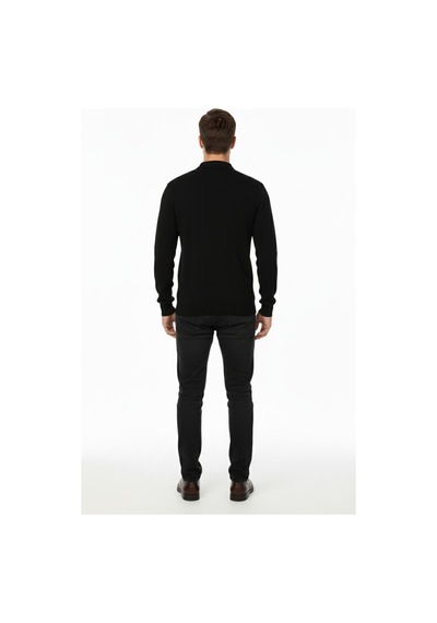 Dynamo Erkek Polo Yaka Fermuarlı Triko Kazak Regular Fit 7019 Bgl-st04922 Siyah