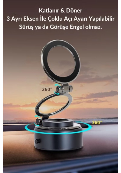 Wearfitpro Güçlü Mıknatıslı 360 Derece Dönebilen Ev Araba Her Alana Uyumlu Elektrikli Vantuz Cep Telefon Tutucu Siyah