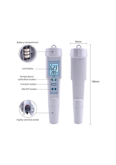 Aek-Tech Ph-686 4'Ü 1 Arada Ph Metre Tds Ec Ve Sıcaklık Ölçer