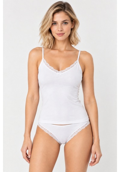 Loule Kadın Beyaz Pamuklu Dantelli Atlet Bikini Külot Takımı
