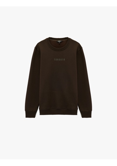 Koton Üç İplik Şardonlu Regular Fit Bisiklet Yaka Uzun Kollu Baskılı Sweatshirt Kahverengi 7wam70039mk Kahve