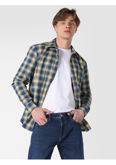 Colin's Slim Fit Kareli Mavi Erkek Uzun Kol Gömlek CL1061650_Q1.V1_INV