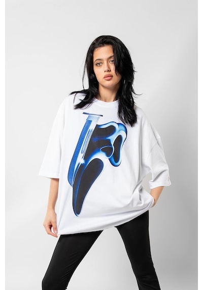 Startmore Mask Baskılı Beyaz Unisex Oversize Beyaz