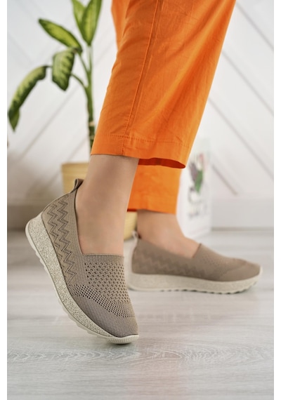 Nesilshoes Nesil Shoes Aky 055 Vizon Triko Yazlık Kadın Ayakkabı